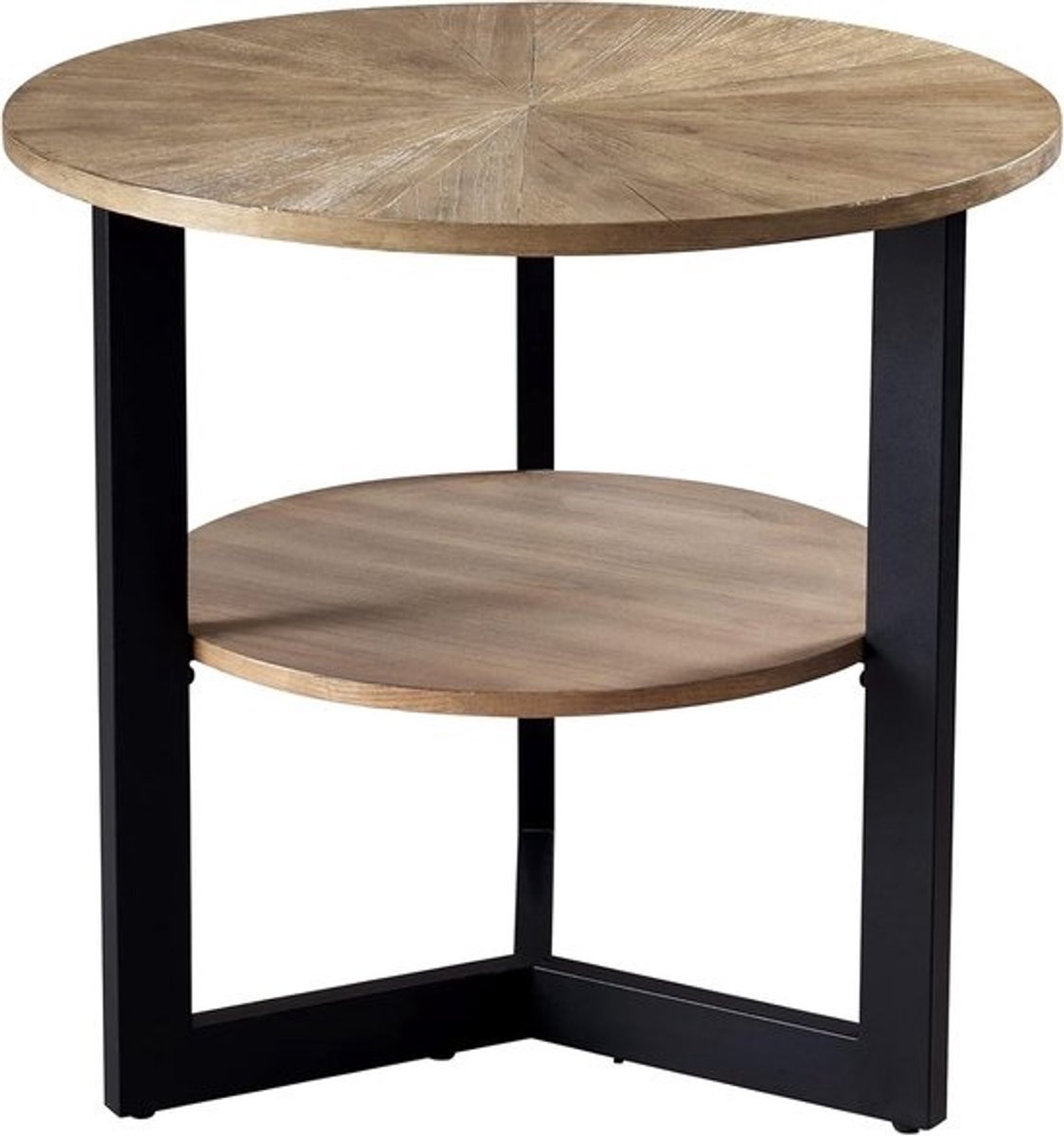 Ronde Salontafel met Opbergruimte en Twee Etages - Massief Hout Boerderijstijl
