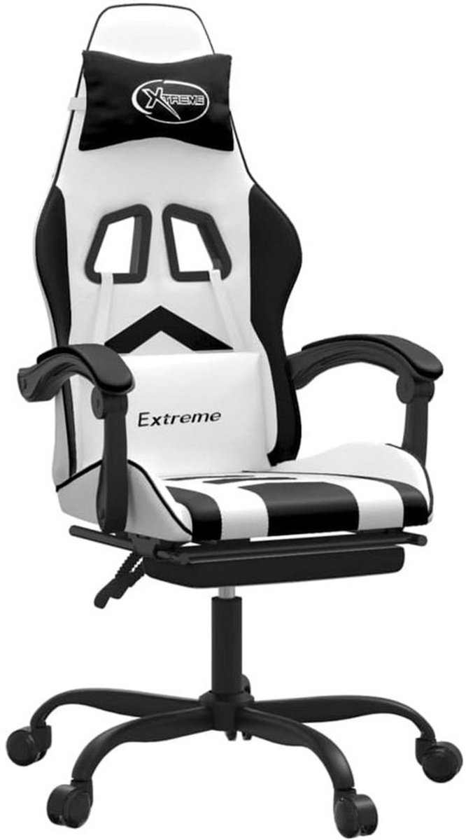 Comfortabele Gaming Stoel met Voetensteun in Wit en Zwart