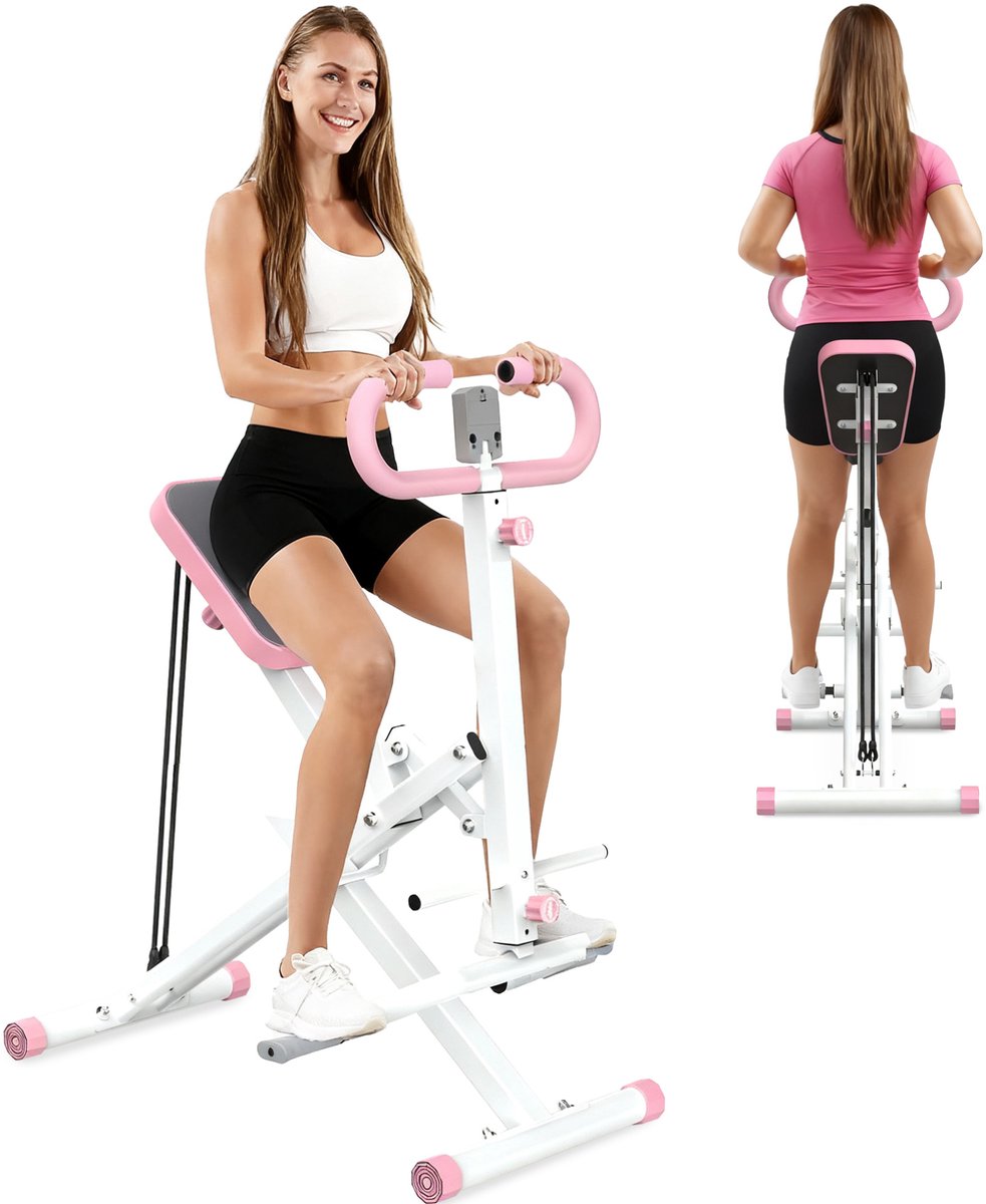 COVREO Stepper 90 x 58 x 111 cm pink ABS rubber staal - inklapbaar - met weerstandsbanden
