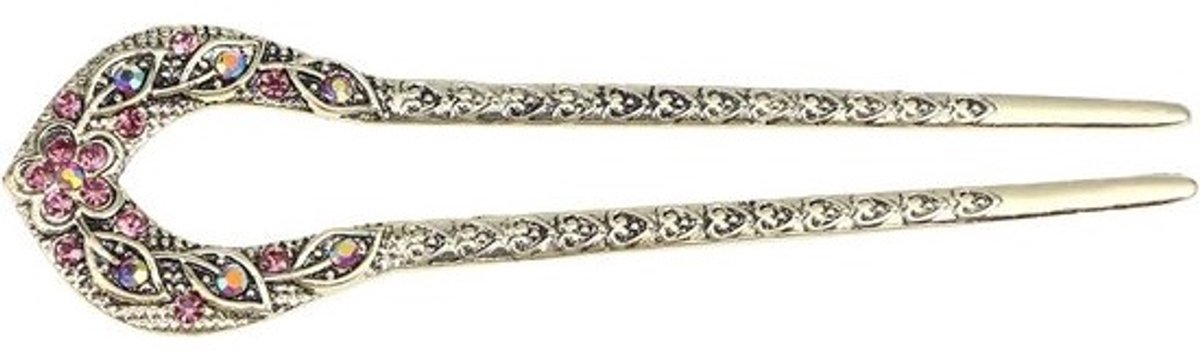 Vintage haarstick met strass kristallen - Dubbele zinken - Paars - Voor chignon of feestelijke styling