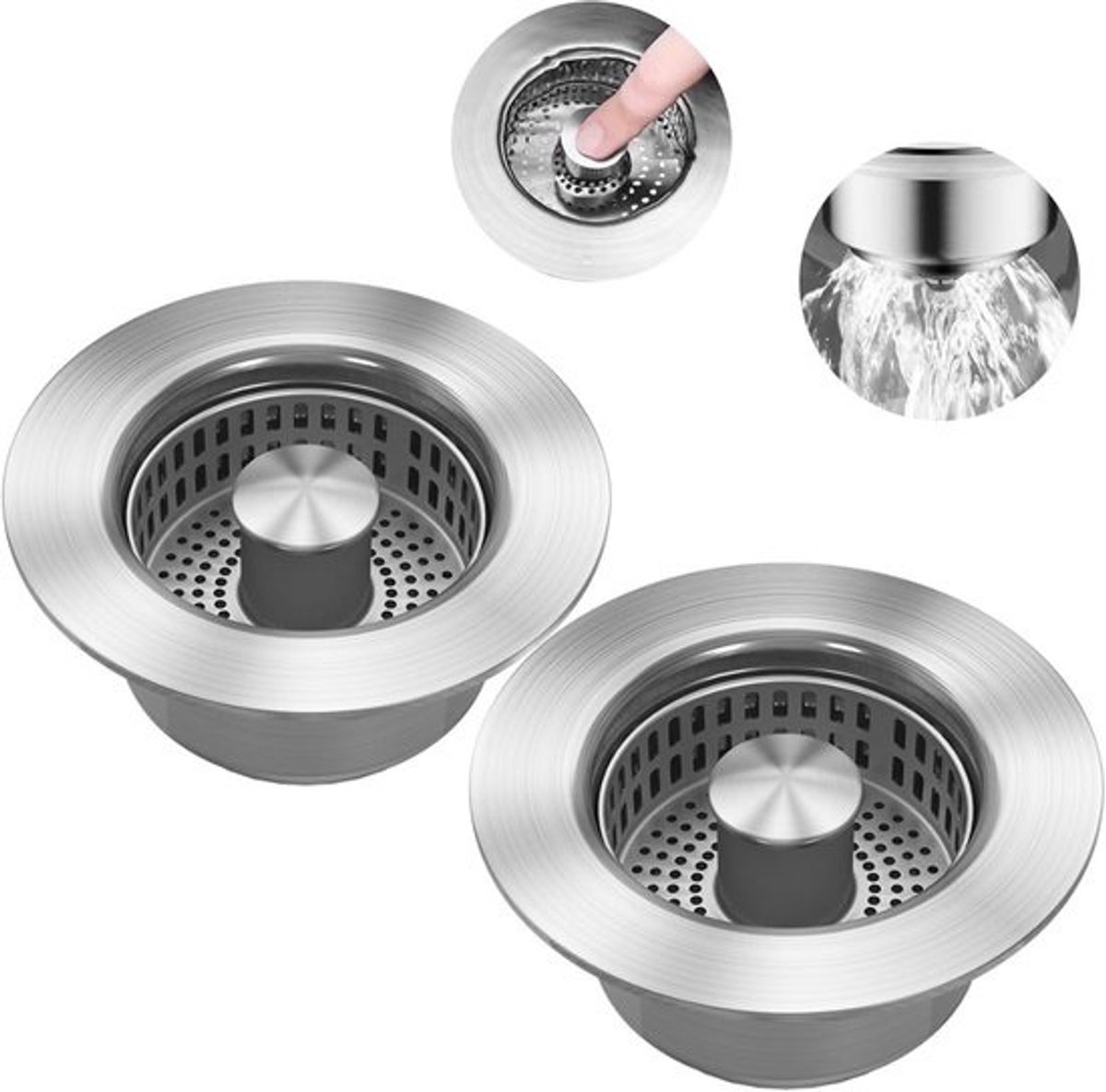 2 Stuks Universele Gootsteen Stop en Afvoerfilter 3-in-1 voor Wastafel en Keuken