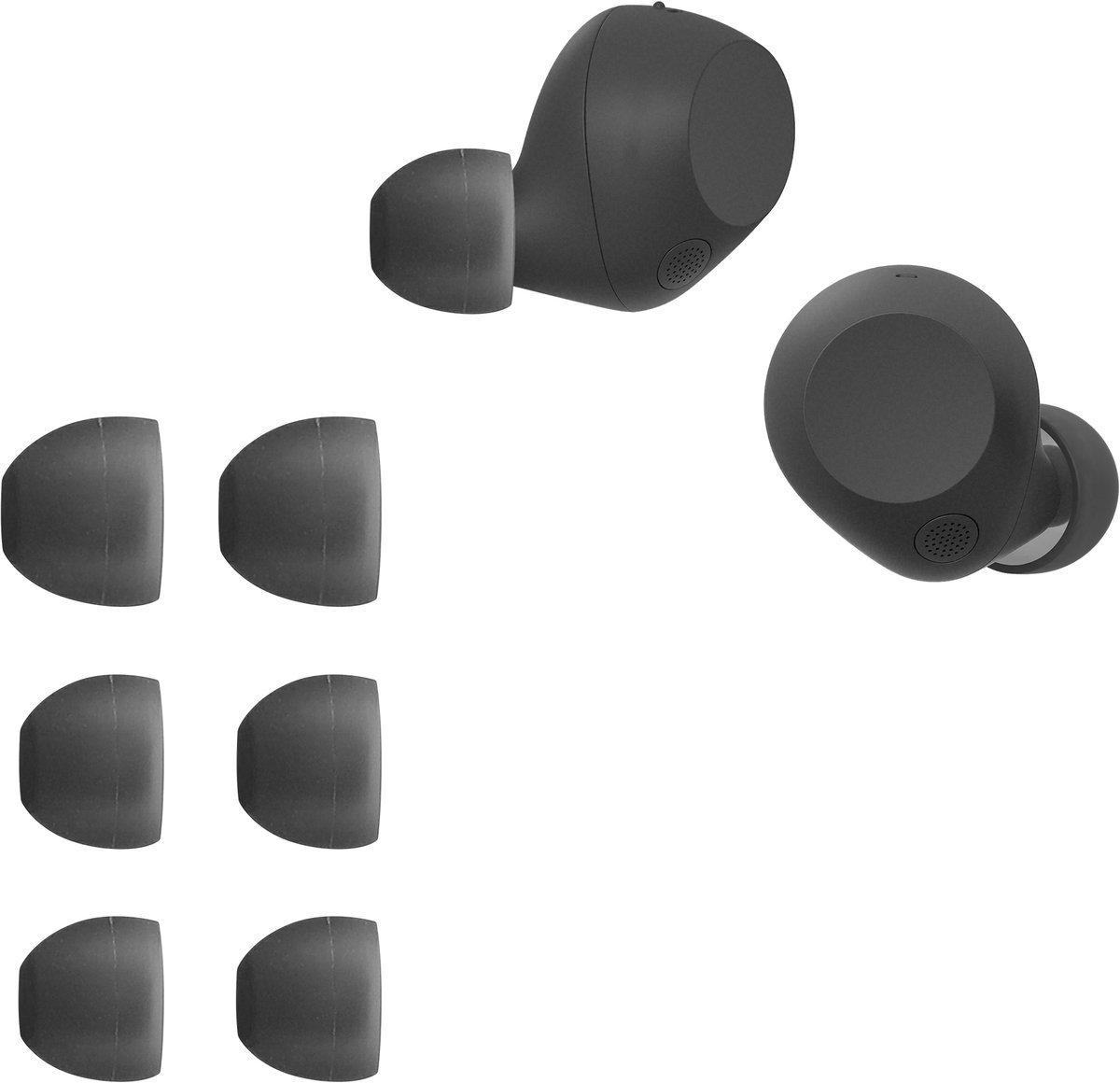 kwmobile 6x cover voor in-ear oortjes geschikt voor Sony WF-C710N - Vervangende oordopjes van siliconen in donkergrijs - 3 maten