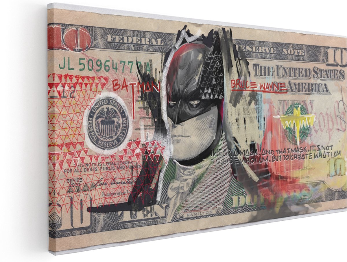 Artaza Canvas Schilderij Batman Graffiti - 160x80 cm - Groot - Wanddecoratie Street Art - Muurdecoratie Dollar - Kamer Accessoires Mannen
