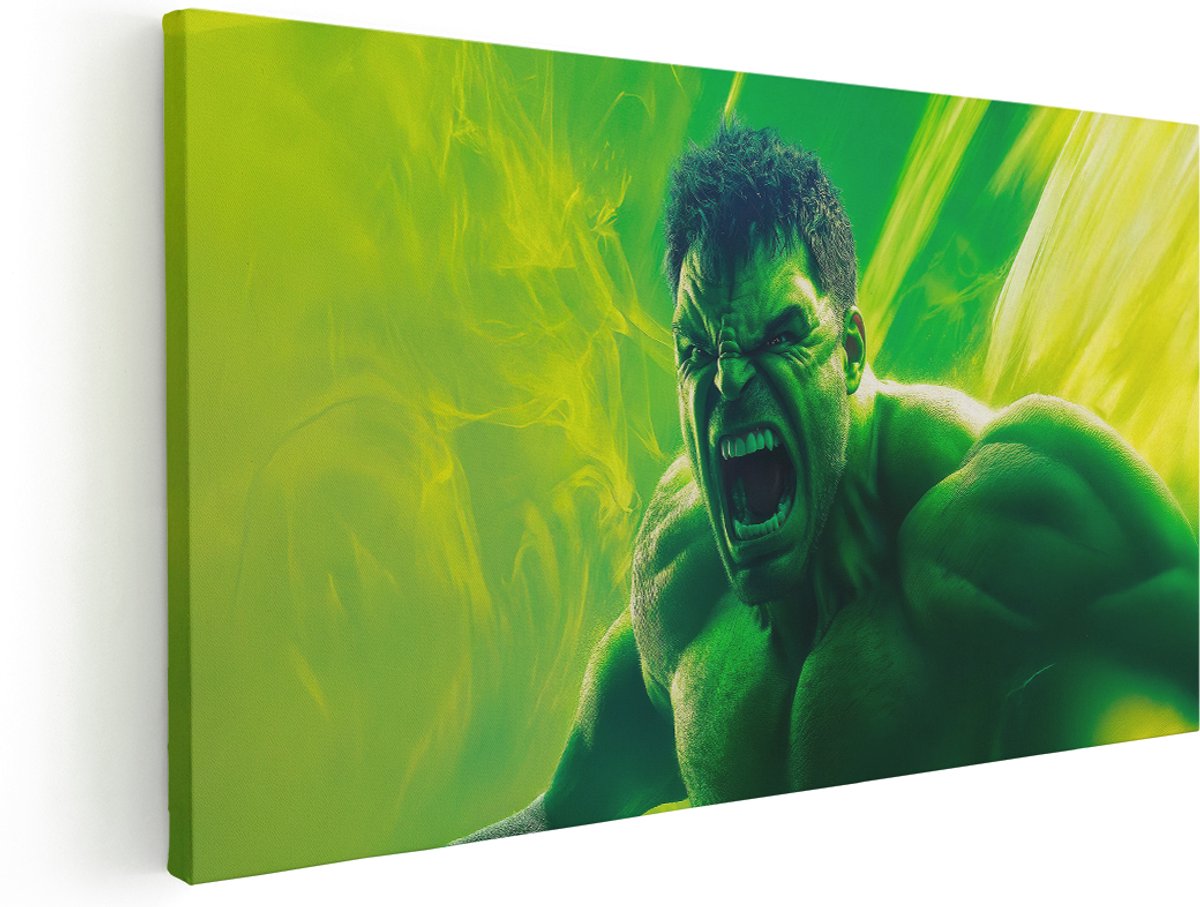 Artaza Canvas Schilderij Marvel Hulk - 160x80 cm - Groot - Wanddecoratie Superheld - Muurdecoratie Film - Kamer Accessoires Slaapkamer - Groen