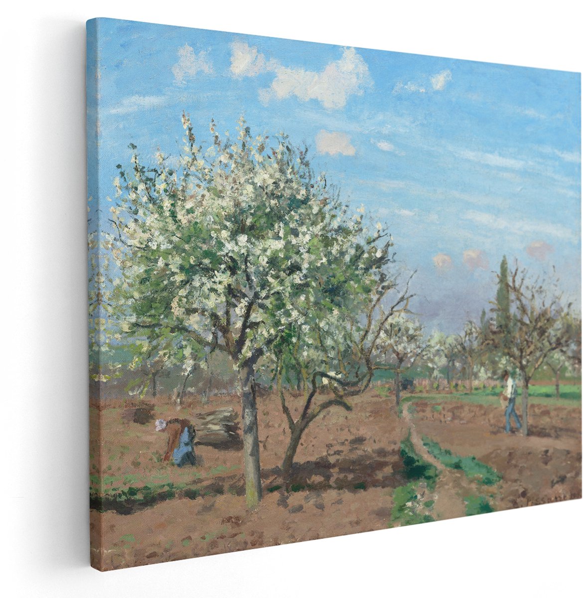 Artaza Canvas Schilderij Landschap Pissarro - 150x120 cm - Groot - Wanddecoratie Bloesem Bomen - Muurdecoratie Natuur - Decoratie Woonkamer