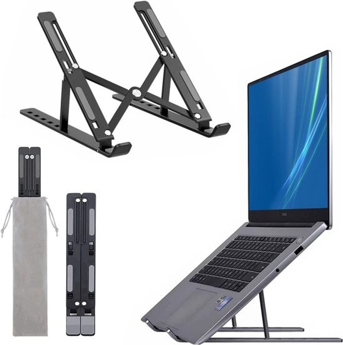 In hoogte verstelbare laptopstandaard voor bureau met 6 niveaus - Opvouwbaar en geventileerd