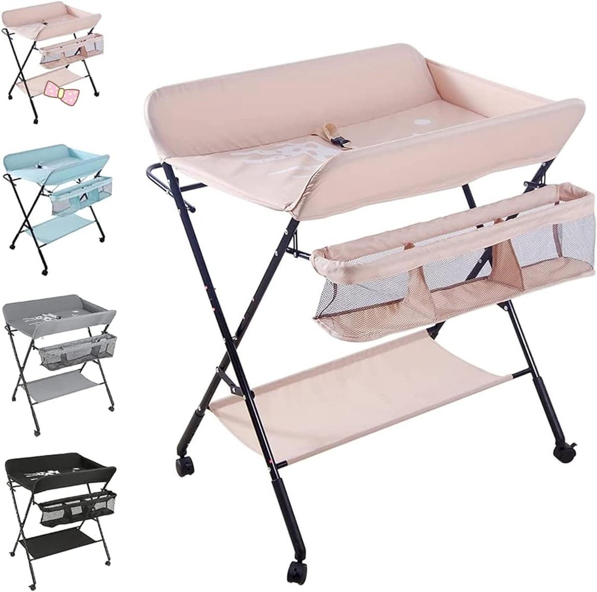 Baby Verschoontafel - Commode Baby - Babyverzorging Thuis - Inklapbaar en Verstelbaar - 80 x 66 x 98cm - Roze