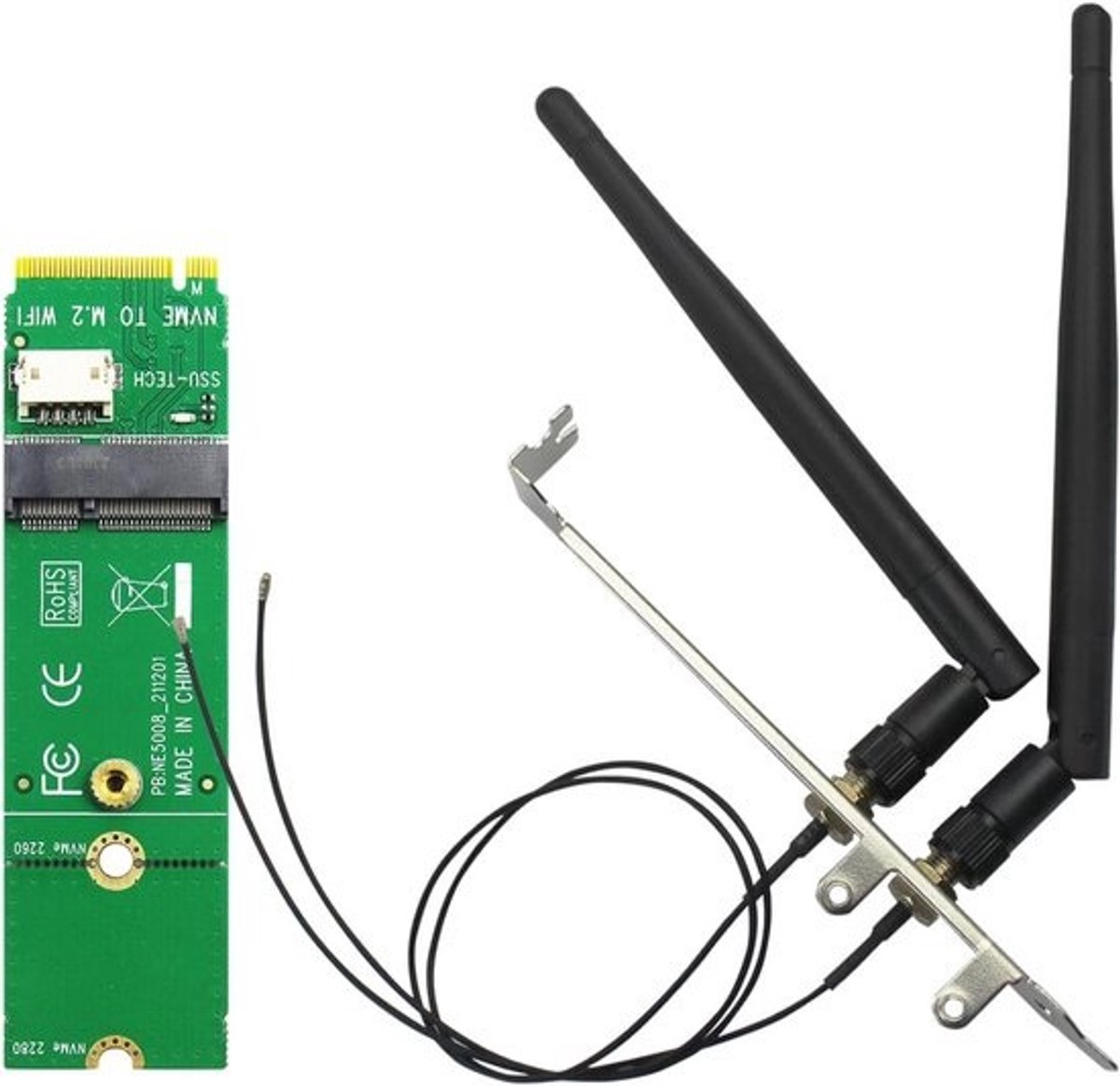 M.2 Key E naar Key M WiFi Adapter voor WiFi 4/5/6/6E/7 Module en Coral TPU met SMA Antenne