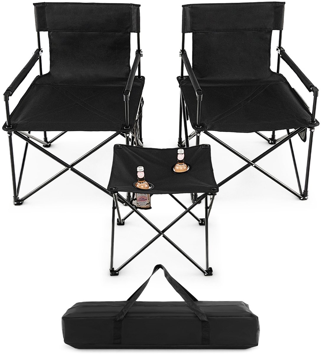 SureDeal® - Kamper - Klapstoelen - Tafel Oversized Stoel - Bijzettafel Bekerhouders Opbergvakken - 47x47x45 cm - Donkerbruin