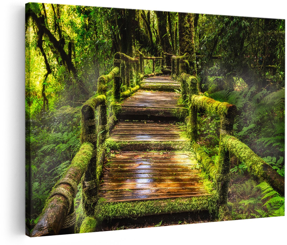 Artaza Canvas Schilderij Regenwoud Brug in Thailand - 150x100 cm - Groot - Wanddecoratie Woonkamer - Schilderijen - Muurdecoratie