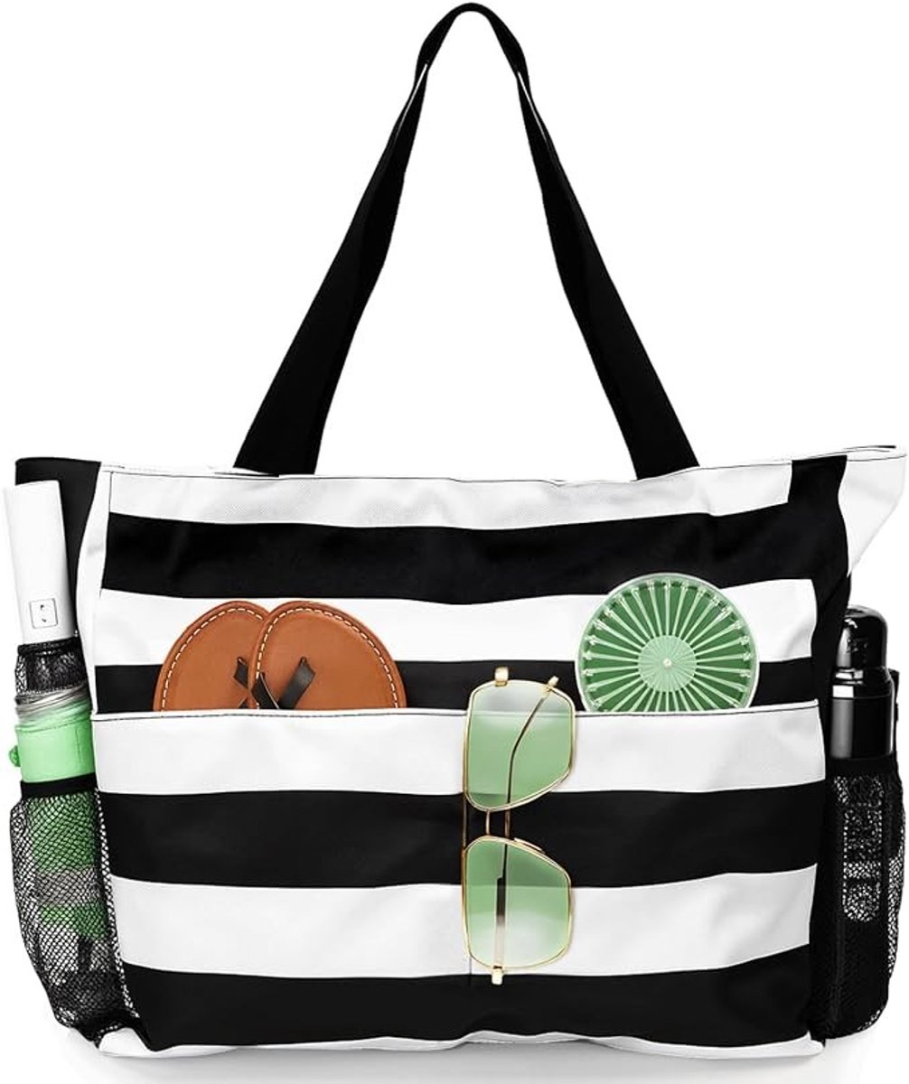 Strandtas Dames XXL met Rits - Waterafstotend - Zwart-Wit