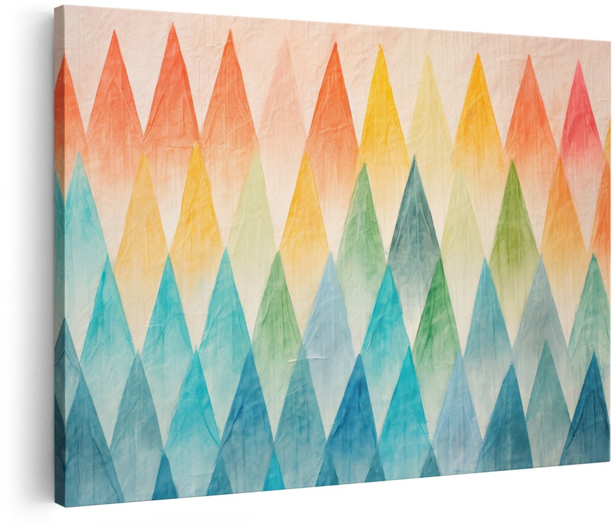 Artaza Canvas Schilderij Abstract - 150x100 cm - Groot - Wanddecoratie Geometrisch Patroon - Muurdecoratie Driehoeken - Kleurrijk - Schilderijen Op Canvas