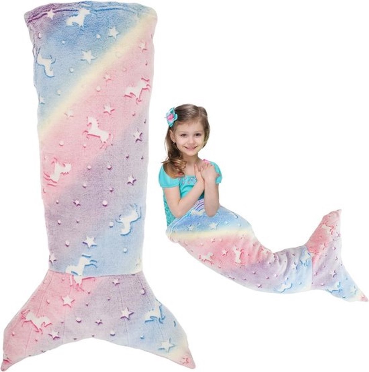 Luxe Zeemeerminstaart Slaapdeken 50x100 cm voor Kinderen, Flanellen Knuffeldeken met Visschaalpatroon