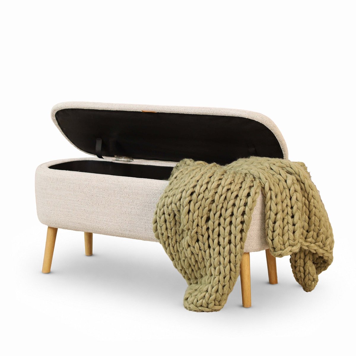 Nolon Juna Bankje Met Opbergruimte Beige Melange - Scandinavisch - Halbankje - Bankje bij Eettafel - 95 x 37 cm