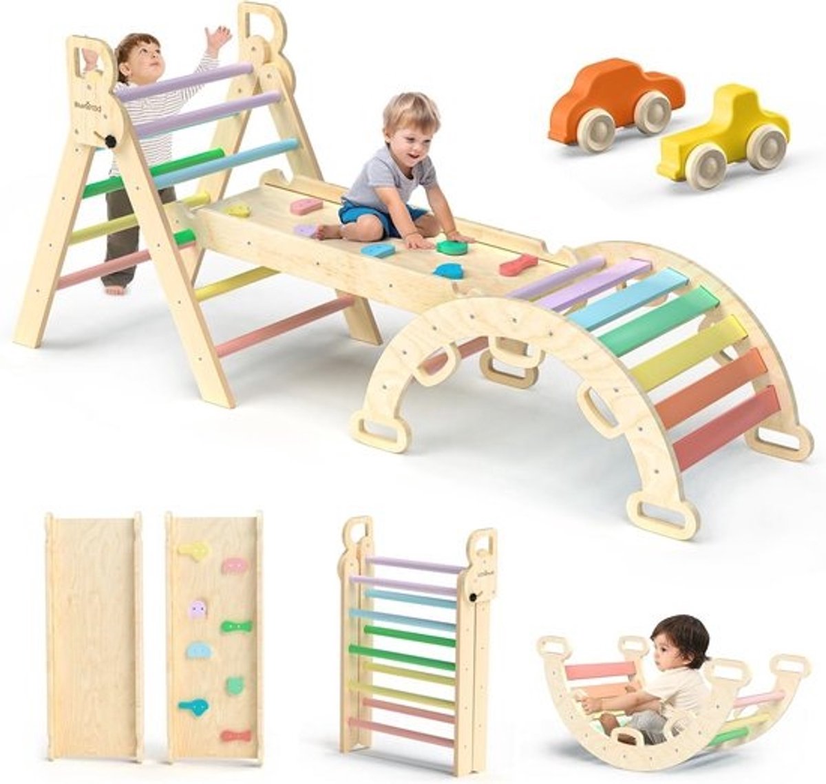 3-in-1 Montessori Klimdriehoek met Glijbaan voor Kinderen - Binnen Klimspeelgoed