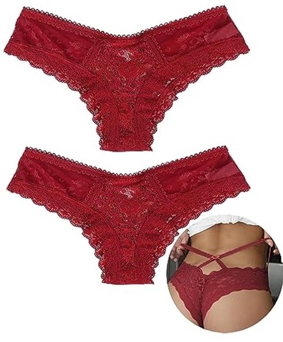 Erotische slipjes voor dames - Sexy lingerie set van 2 in grote maten - Ademend en comfortabel ondergoed