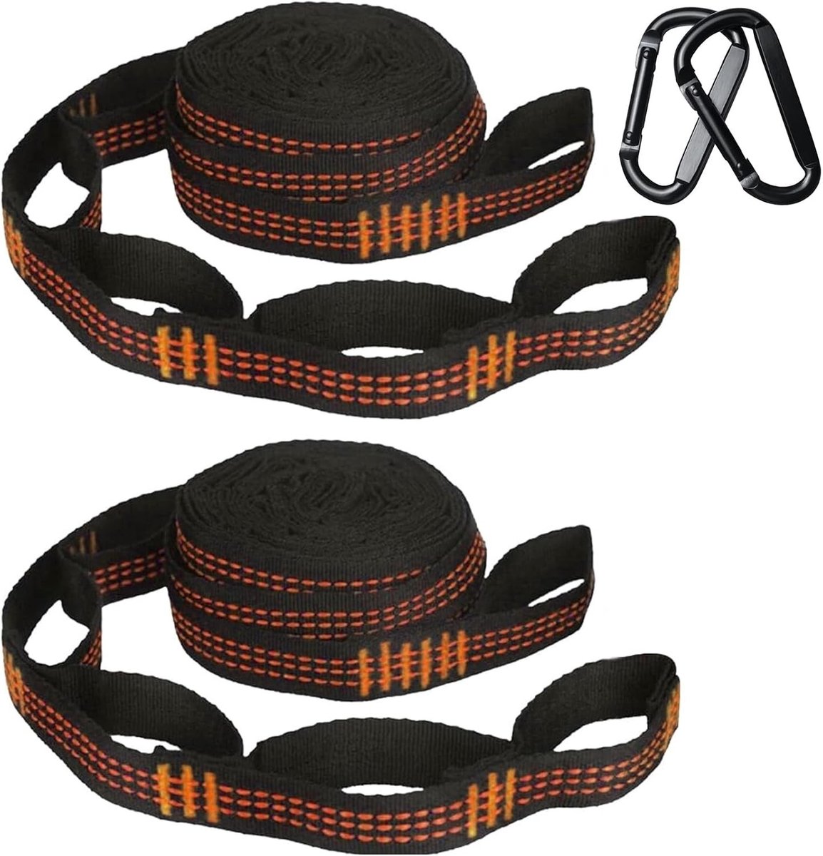 2 x Hangmatriemen met Robuuste Karabijnhaken, 2 m x 1 cm, Multifunctionele Ophangsystemen voor Hangmatten en Schommels, Ideaal voor Buitenactiviteiten en Kamperen