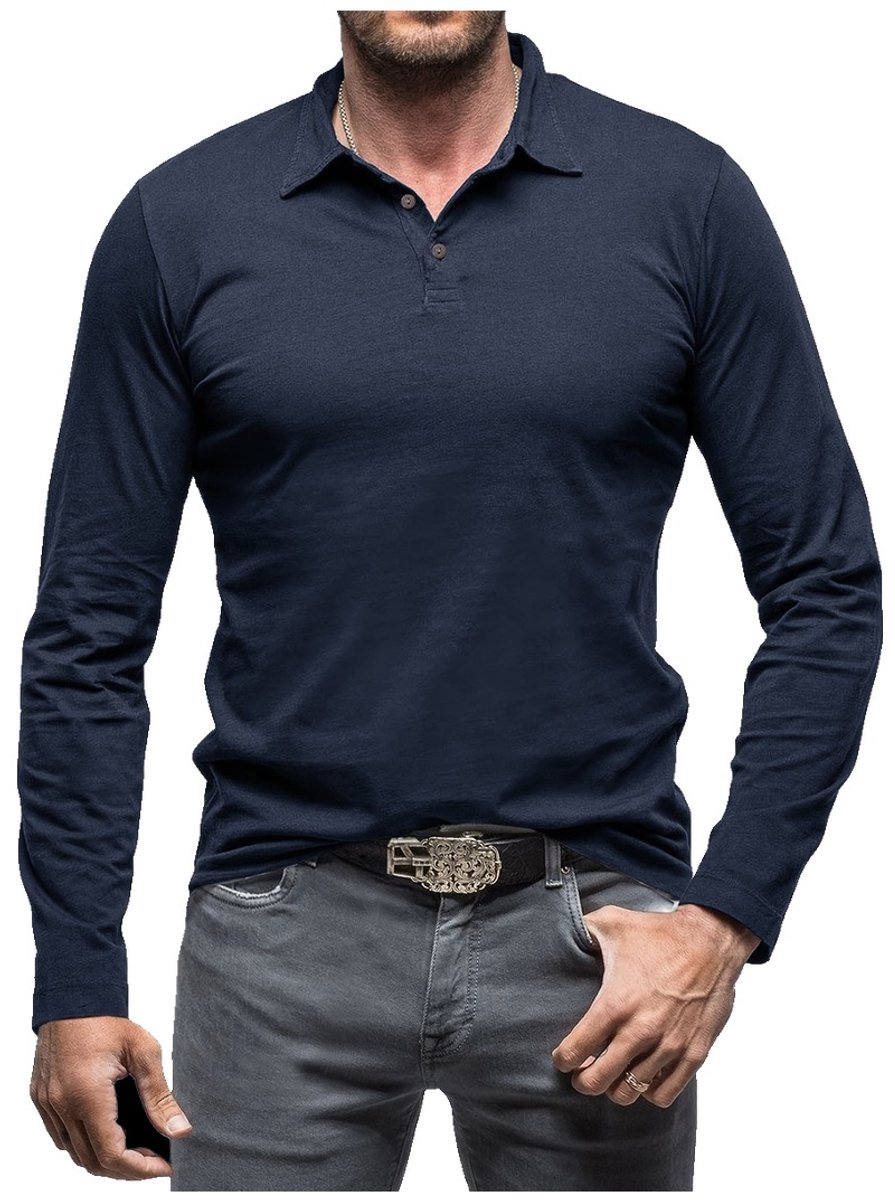 Currero Longsleeve Heren Oversized Lange Mouwen Shirt Roundneck Mannen Kleding T-Shirt Koningsblauw