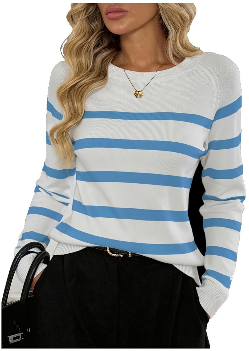 Currero Longsleeve Dames Oversized Lange Mouwen Shirt Roundneck Vrouwen Kleding T-Shirt Hemelsblauw