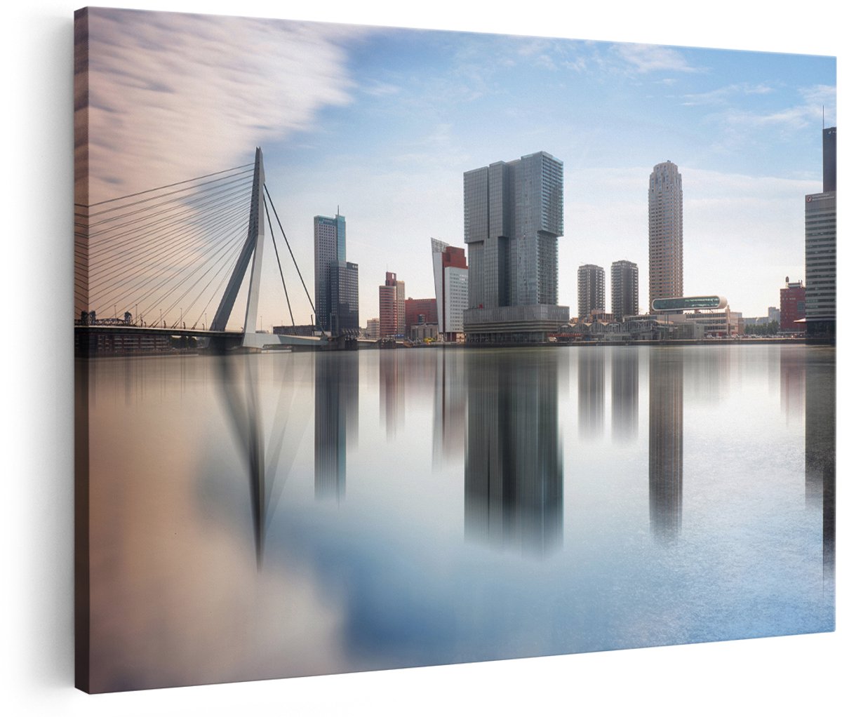 Artaza Canvas Schilderij Rotterdamse Skyline Met De Erasmusbrug - 180x120 cm - Groot - Foto Op Canvas - Wanddecoratie Woonkamer
