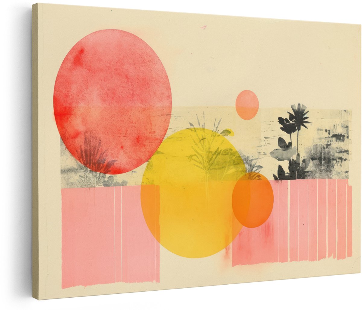 Artaza Canvas Schilderij Abstract - 180x120 cm - Groot - Wanddecoratie Modern - Muurdecoratie Cirkels - Schilderijen Op Canvas Planten