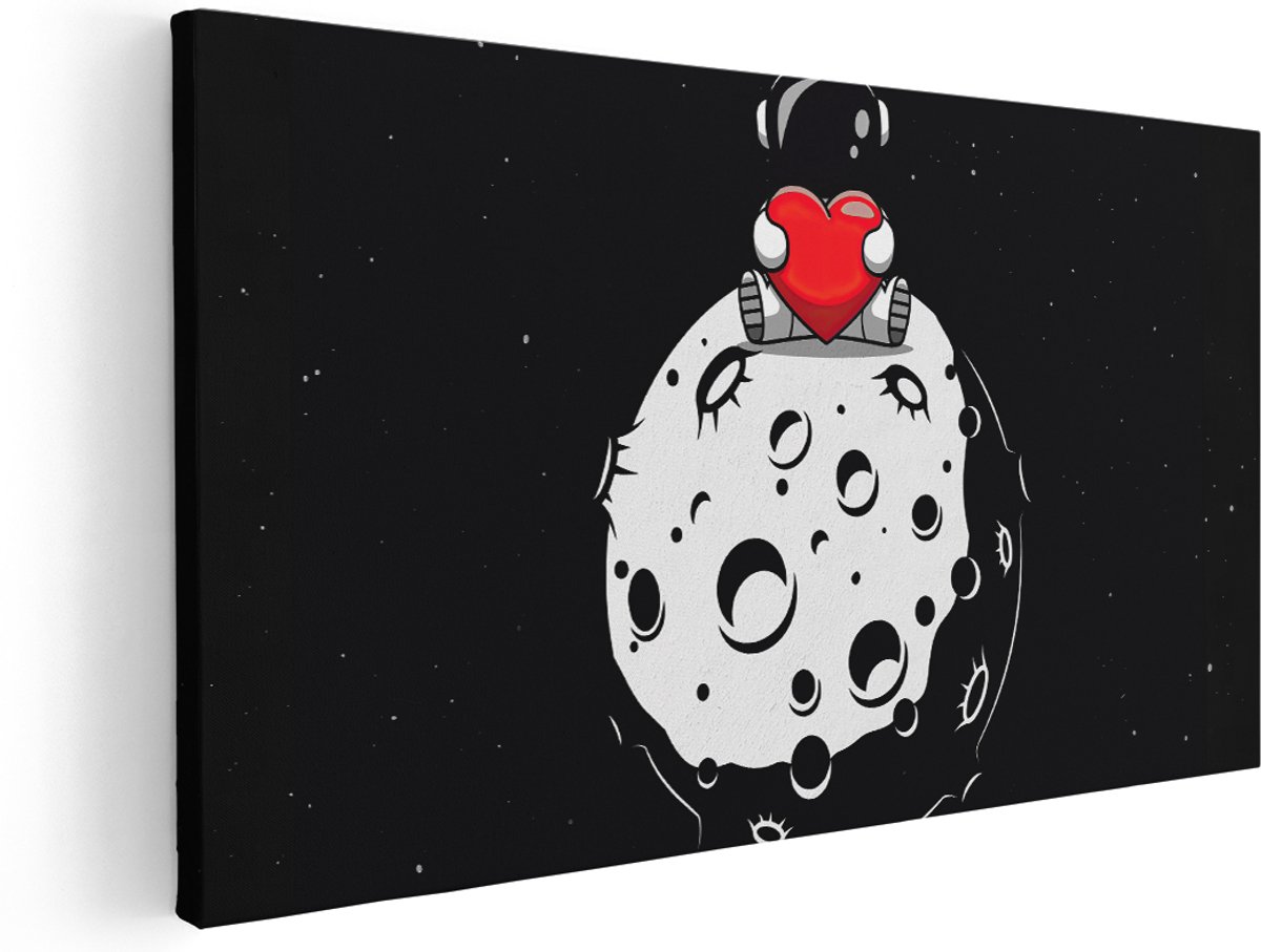 Artaza Canvas Schilderij Maan - 180x90 cm - Groot - Wanddecoratie Astronaut - Muurdecoratie Kinderkamer - Schilderijen Op Canvas Ruimte
