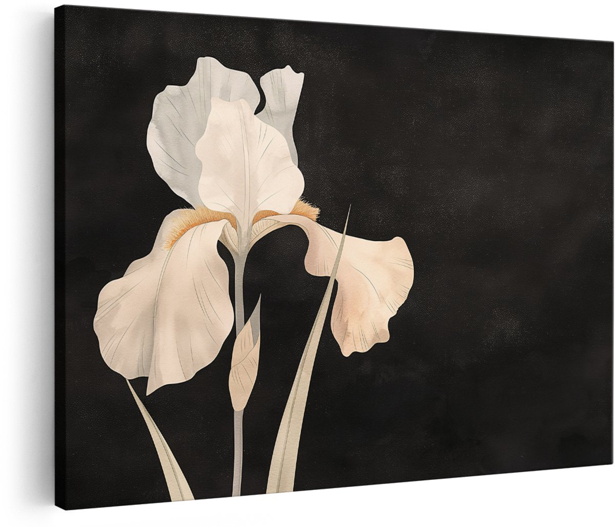 Artaza Canvas Schilderij Iris - 180x120 cm - Groot - Wanddecoratie Bloemen - Muurdecoratie Japandi - Schilderijen Op Canvas Wit