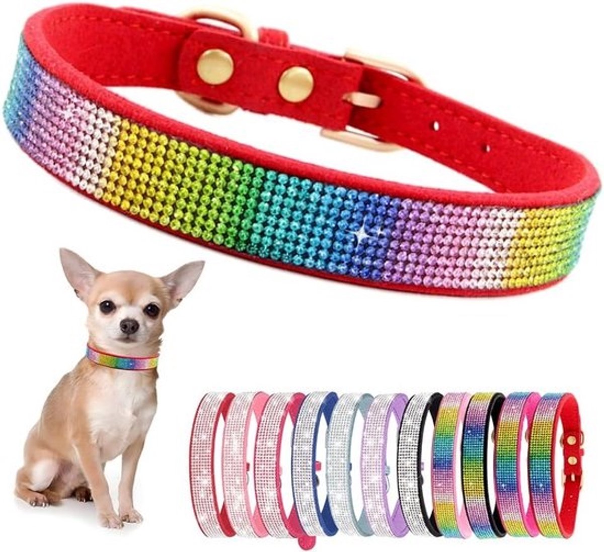 Luxe Hondenhalsband voor Kleine Honden en Puppy's met Glitter Strass en Parels - Rood XS