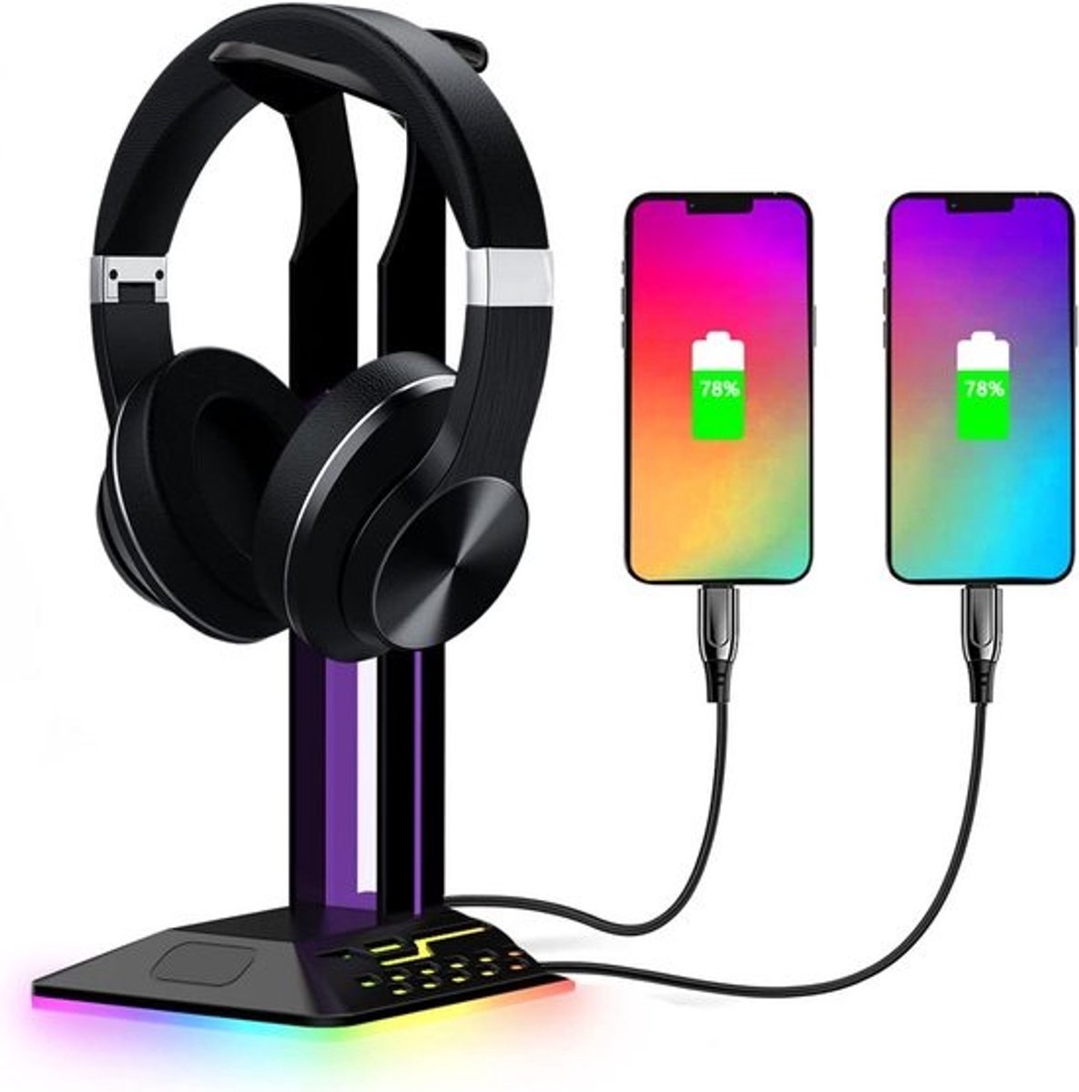 RGB Headset Standaard met 2 USB Hub Poorten voor Gaming Headsets