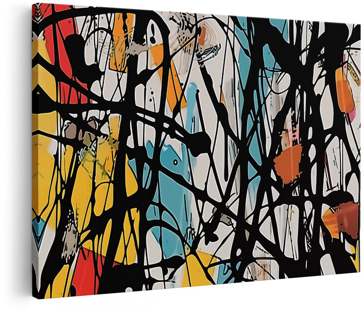 Artaza Canvas Schilderij Abstract Kunstwerk met Veel Kleuren - 180x120 cm - Groot - Wanddecoratie Woonkamer - Schilderijen - Muurdecoratie