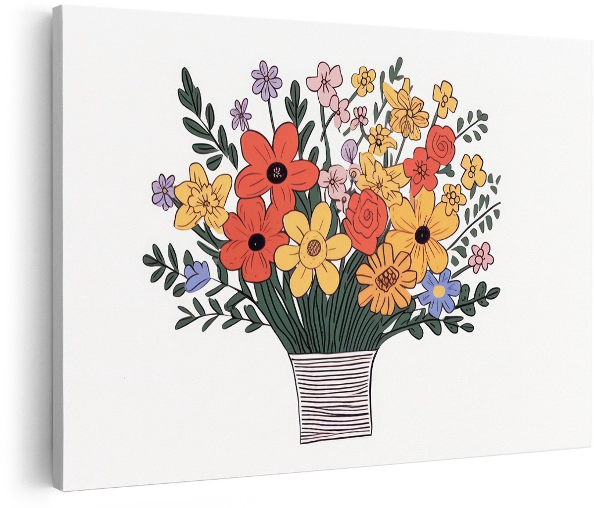 Artaza Canvas Schilderij Bloemen - 180x120 cm - Groot - Wanddecoratie Boeket - Muurdecoratie Kleurrijk - Decoratie Woonkamer - Illustratie