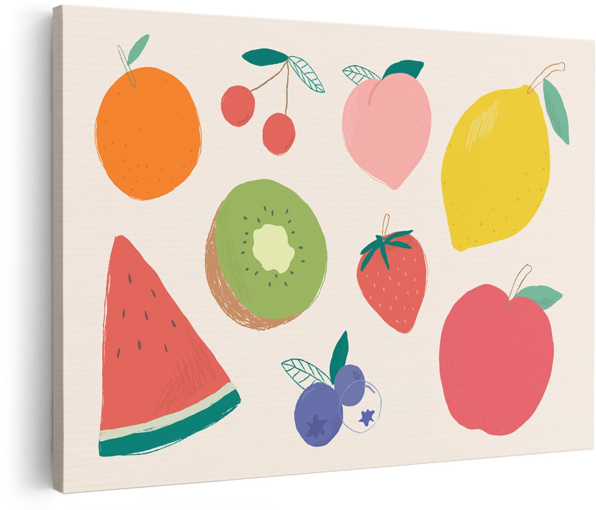 Artaza Canvas Schilderij Fruit - 180x120 cm - Groot - Wanddecoratie Keuken - Muurdecoratie Kleurrijk - Decoratie Handgetekend - Schilderijen Op Canvas