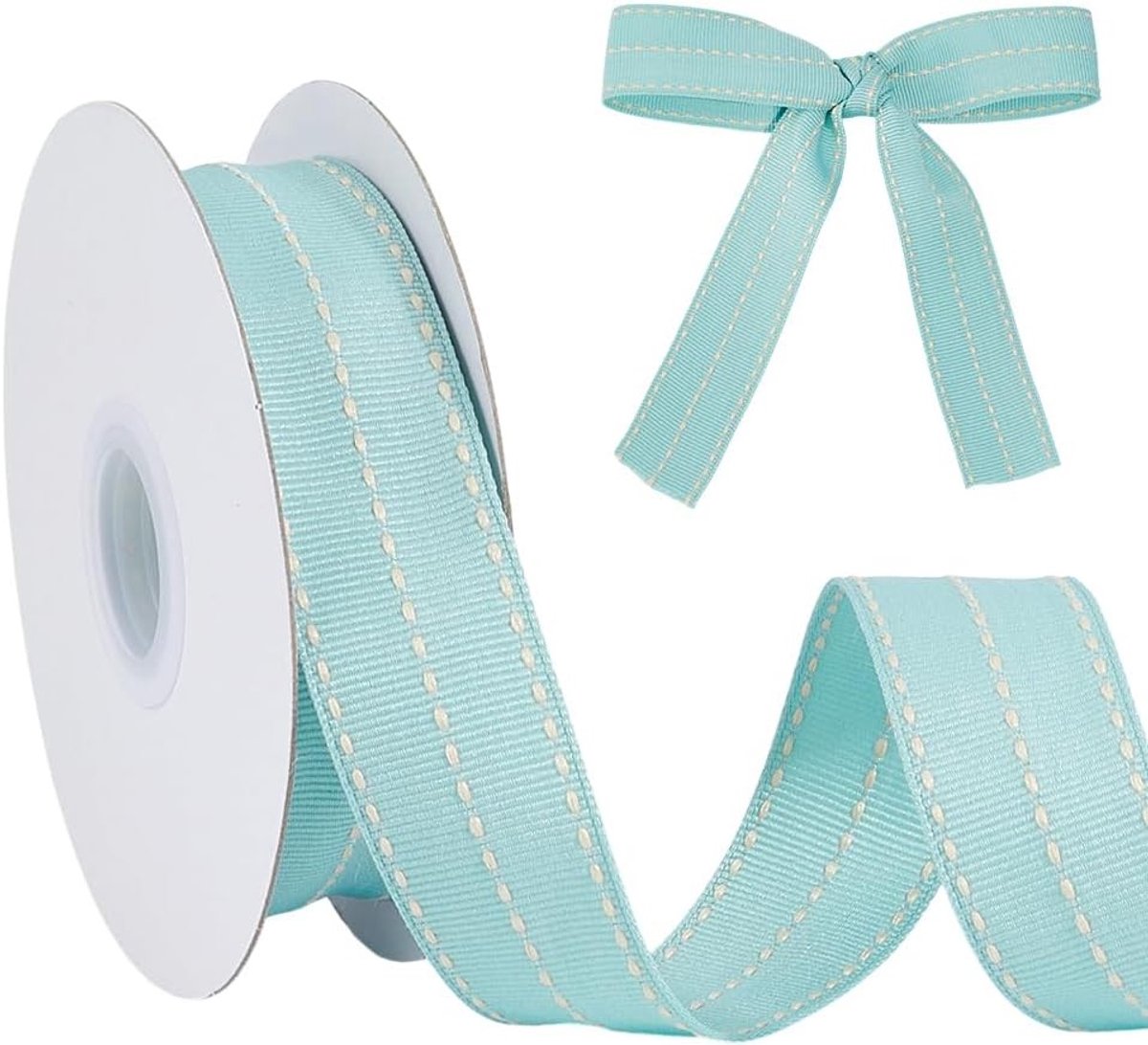 Genaaid ripslint 25 mm x 10 yards in bordeauxrood met witte siernaad voor geschenkstrikken en bruidsboeket decoratie