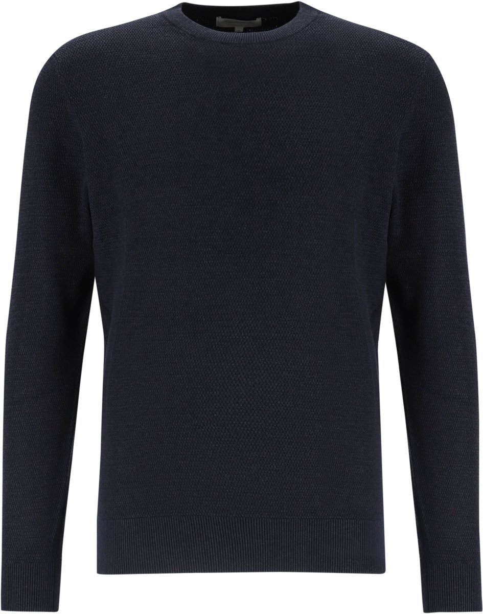 Michaelis heren trui katoenmengsel - slim fit trui met O-hals - donkerblauw