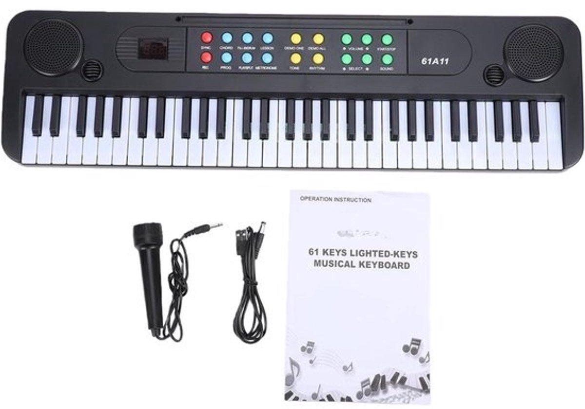 Elektronisch Toetsenbord - Digitale Piano - Muziek Leren - 61 Toetsen - 57 cm - Zwart