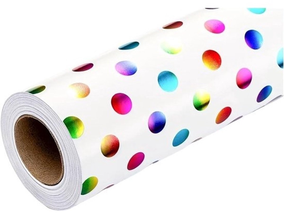 Inpakpapier Polka Dot - Cadeaupapier Rol - Geschenken Versieren - Regenboog Kleuren - 43 x 300 cm - Multicolor