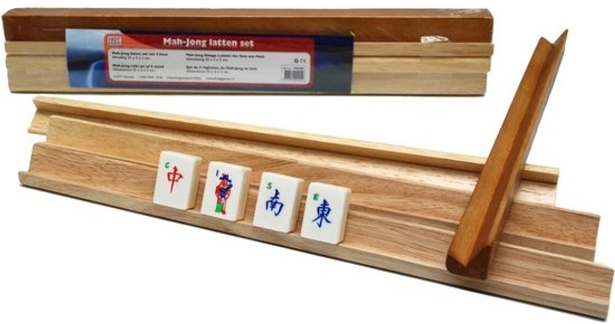 Stenen Houten Racks - Mahjong Accessoires - Spel Organisatie - Set van Vier - 40cm Lengte - Natuurlijke Kleur