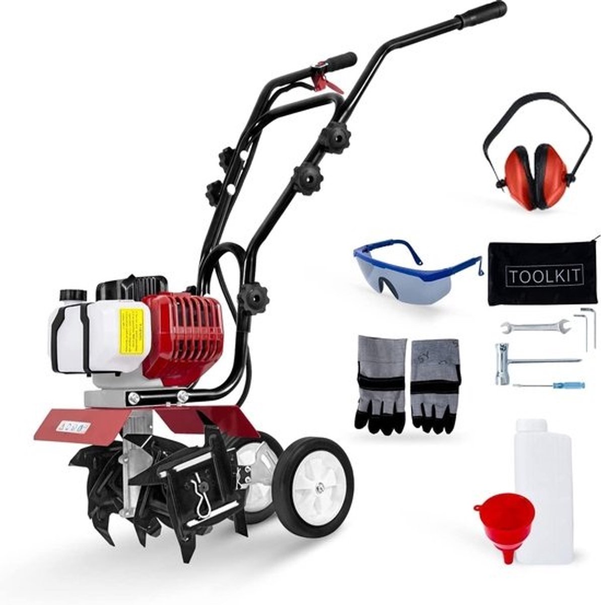 Tuinfrees Benzine - Bodemfrees Cultivator - Bodem Bewerken - Krachtige 52cc Motor - 28 cm Werkbreedte - Zwart Oranje