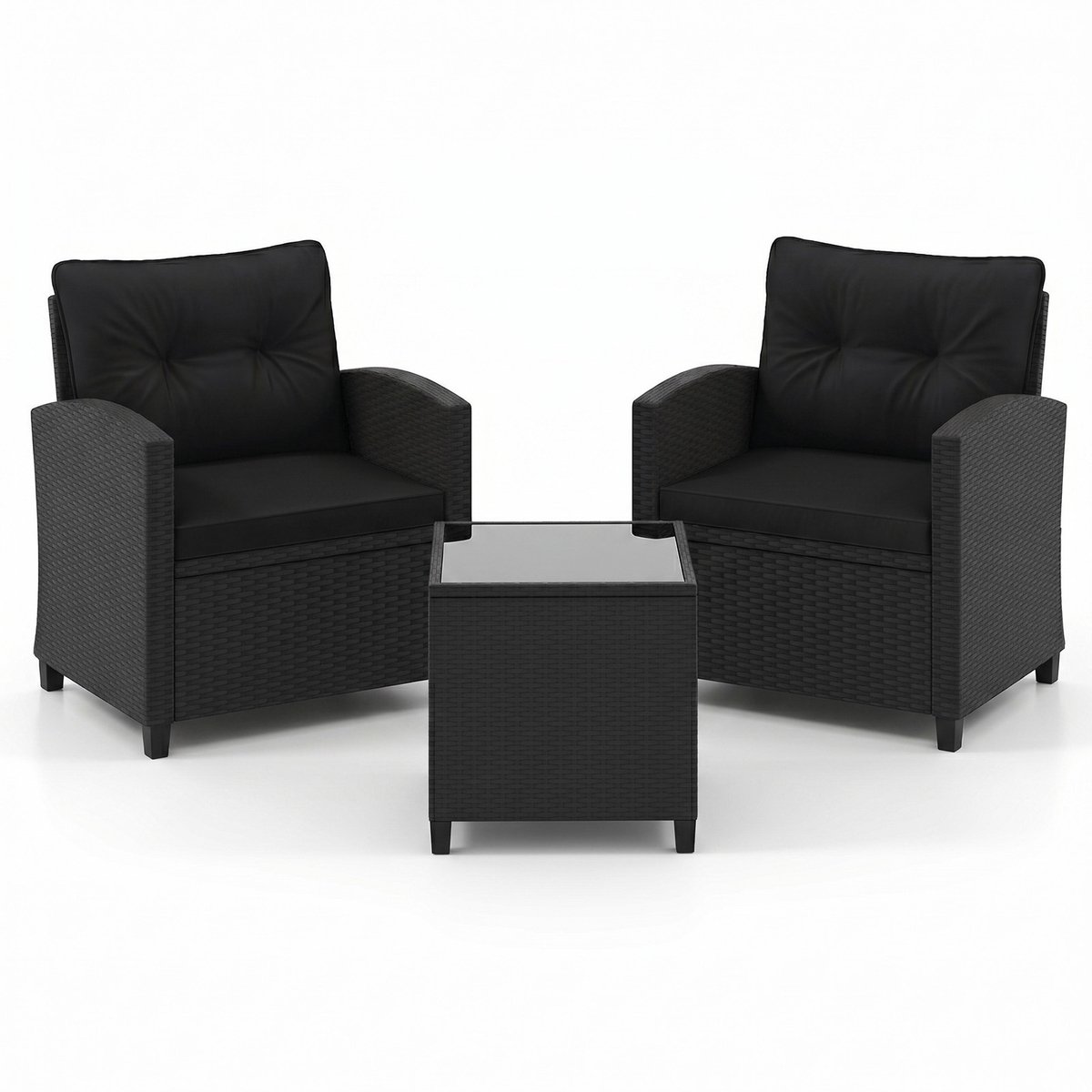 SureDeal® - Tuinset - 3-delige Loungeset Rotan - Zit - Rugkussens Bijzettafel Comfortabele - Tuin Zwart - Beige - 44,5x44,5x45 cm - Zwart