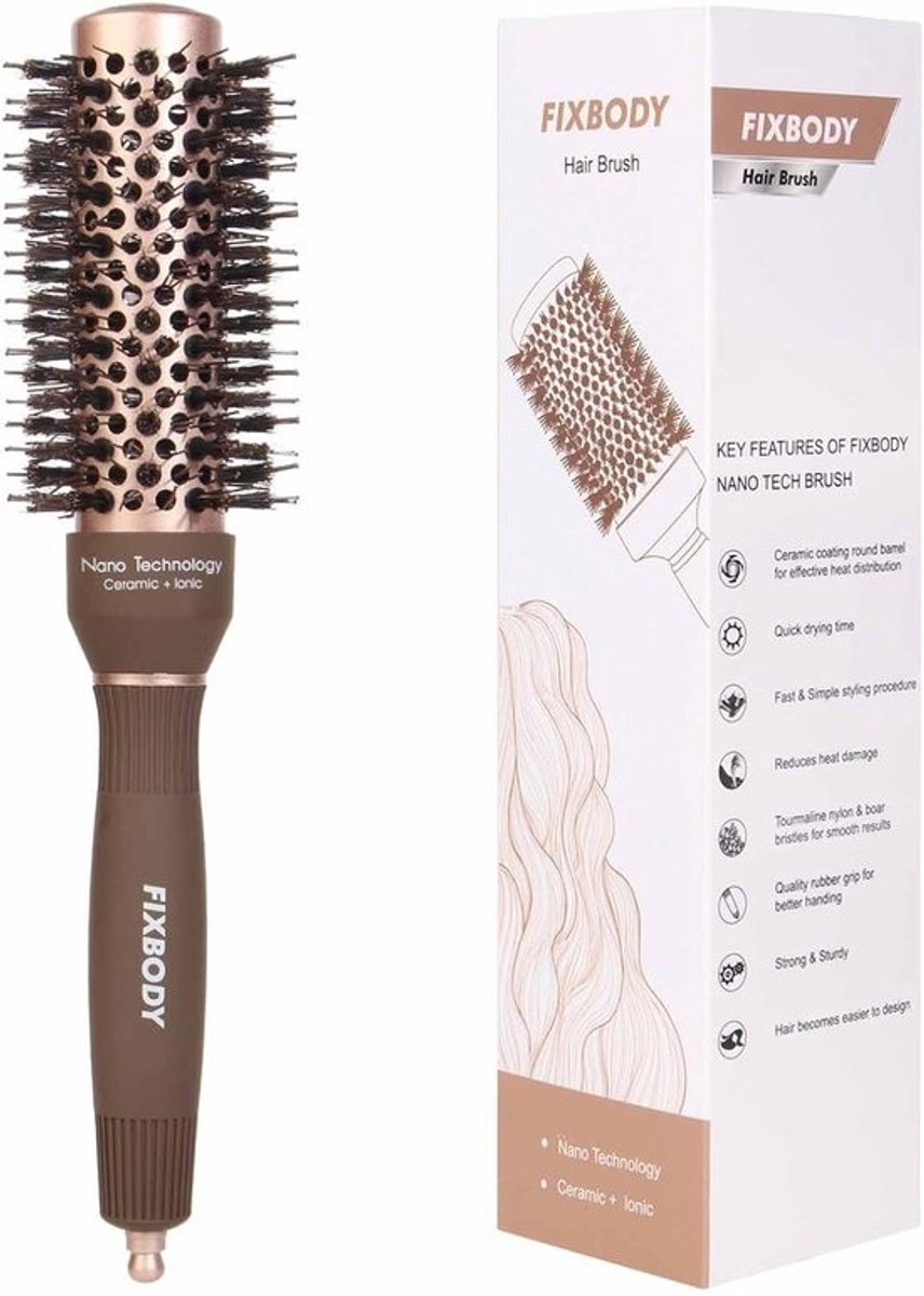 Ronde Antistatische F"><"ohningsborstel met Keramische Coating en Zwart Haar