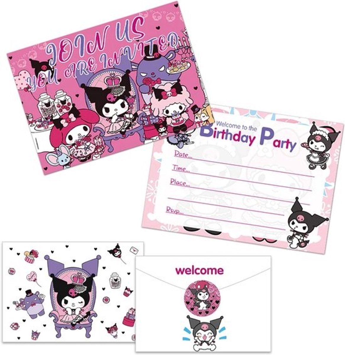 24 Anime Thema Verjaardagskaarten met Enveloppen en Stickers - Uitnodigingen voor Kinderfeestje