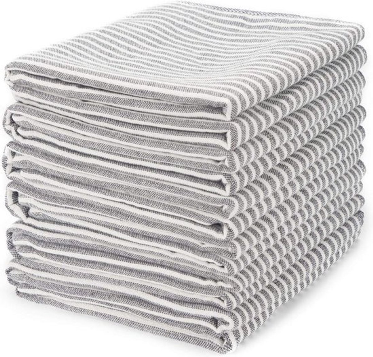 Set van 6 Keukenhanddoeken Grijs Gestreept - Zeer Absorberende Vaatdoeken voor Huis en Keuken