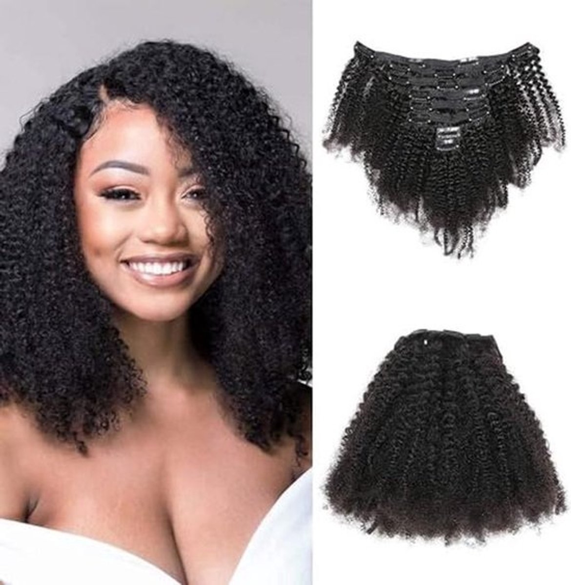 Kinky Curly Clip in Haar Extensies 20 Inch - 8 Stuks Natuurlijke Kleur voor Zwarte Vrouwen - 120 Gram