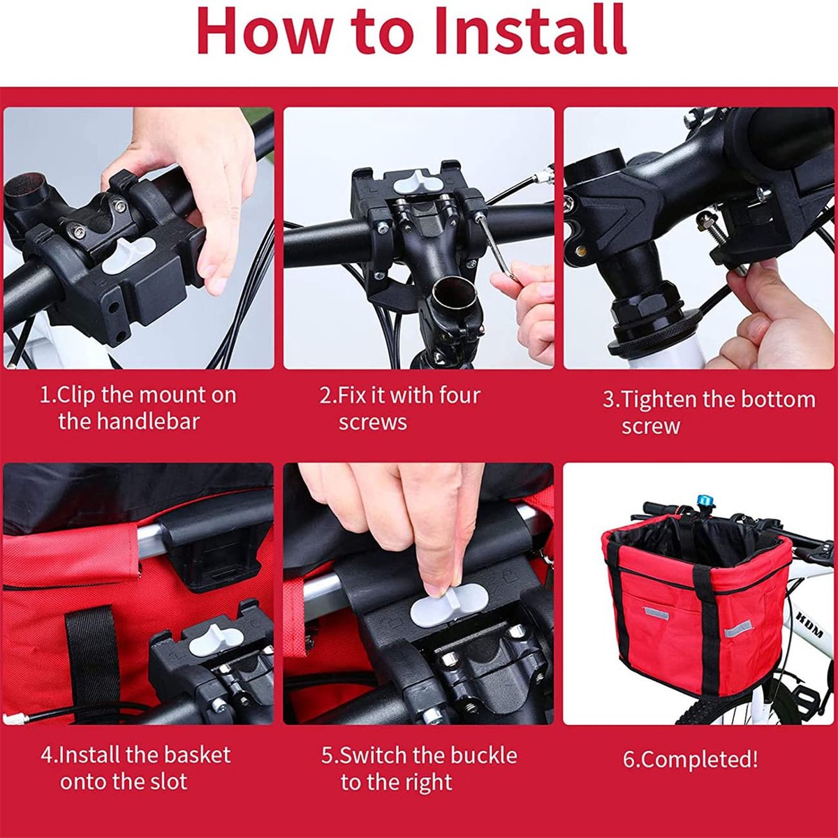SnelShoppen - Opvouwbare Fietsmand voor Honden - Eenvoudig te Installeren en Afneembaar met Stuuradapter - Ideaal voor Kleine Honden - Rood - Perfect