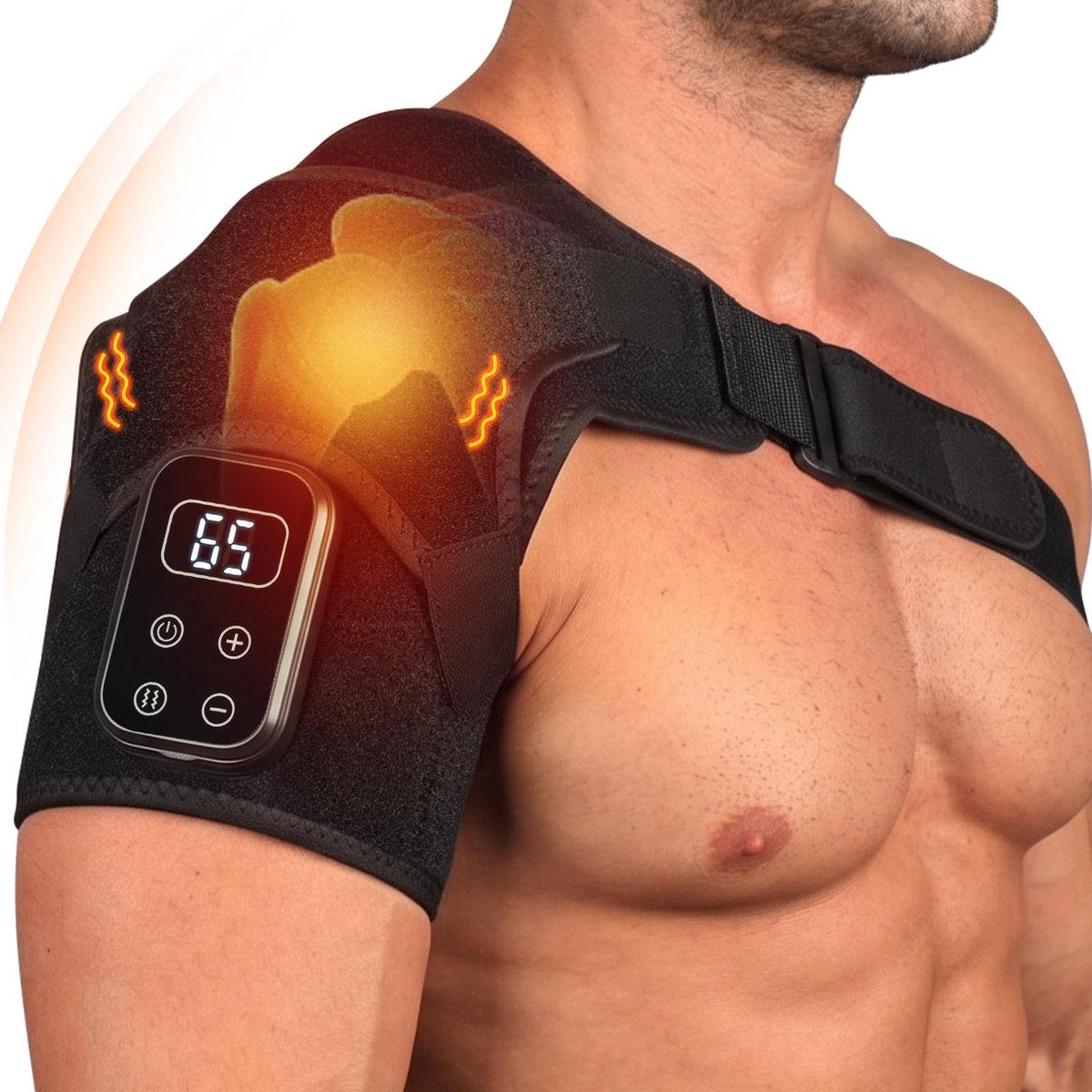 SnelShoppen - Draadloos Warmtekussen voor Schoudermassage met Verstelbare Steun, Touchscreen, Uniseks, Pijnverlichting voor Rechter- en Linkerarm, Pee