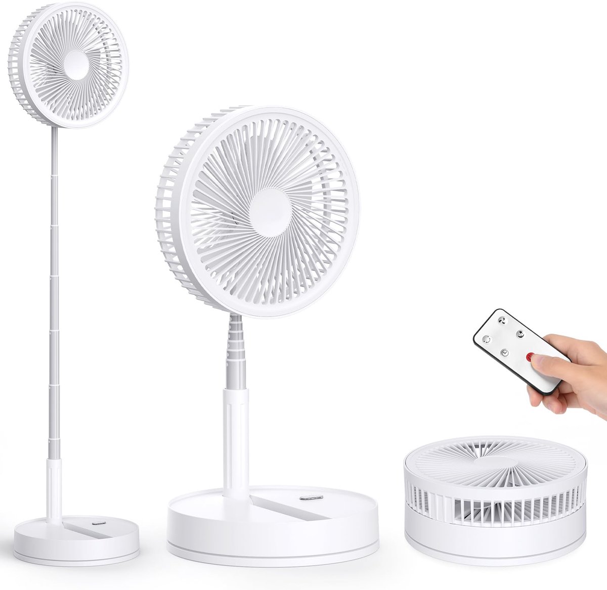 SnelShoppen - Oscillerende Staande Ventilator - Stil, Draagbaar, Opvouwbaar, 4 Snelheden, USB Oplaadbaar, Met Afstandsbediening, Wit - Perfect voor Th
