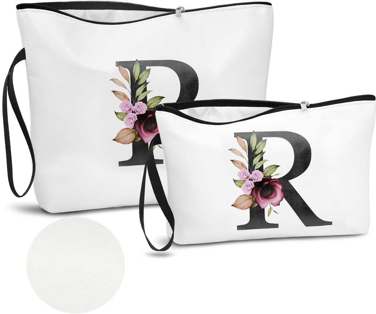 Dailygoods - PU Leather A-Z Alphabet Toiletry Bag Set van 2 voor Vrouwen - Perfecte Cadeau voor Verjaardagen