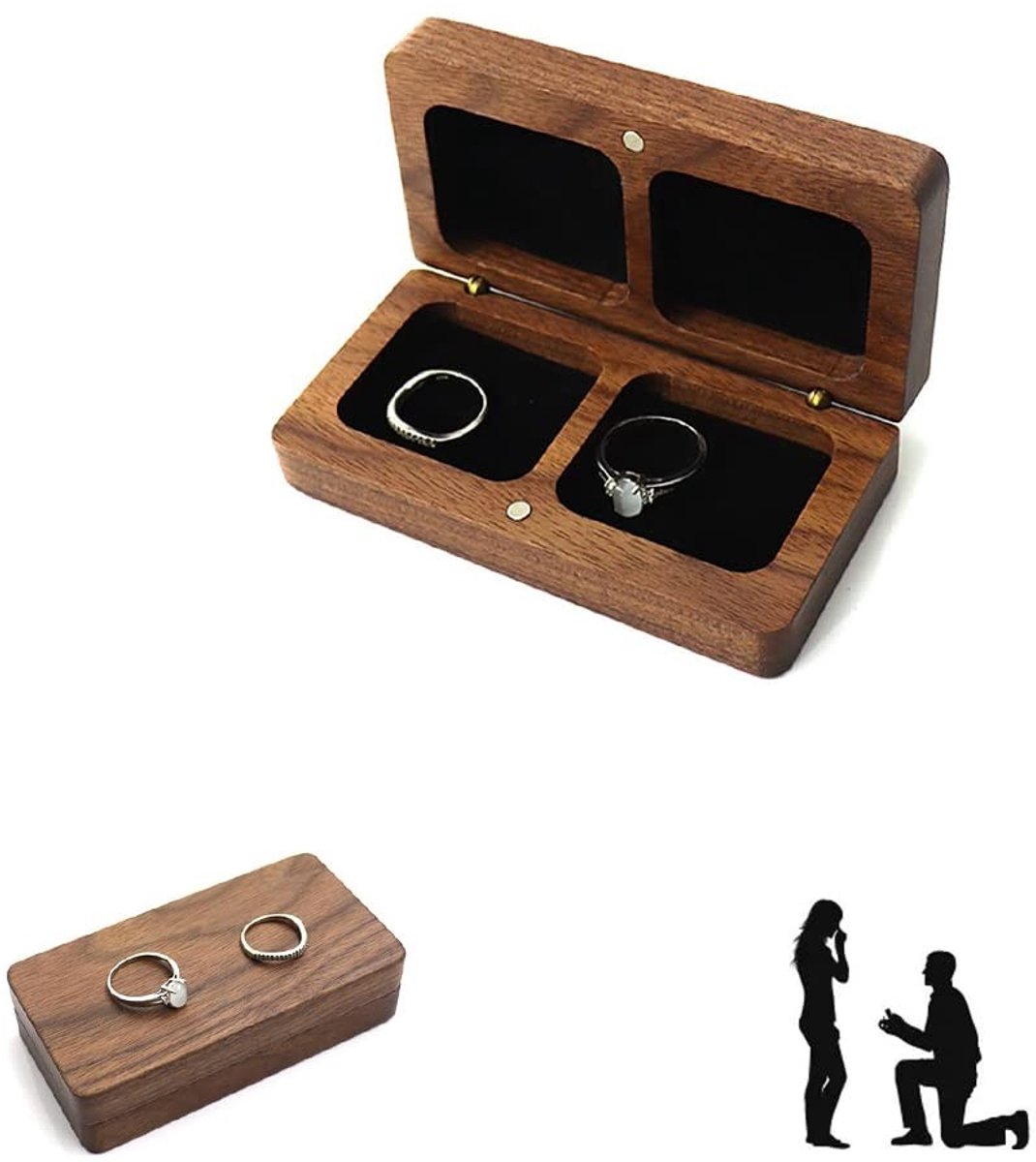 Dailygoods - Houten ringdoos voor bruiloft - Vierkante ringdrager voor huwelijk en verloving