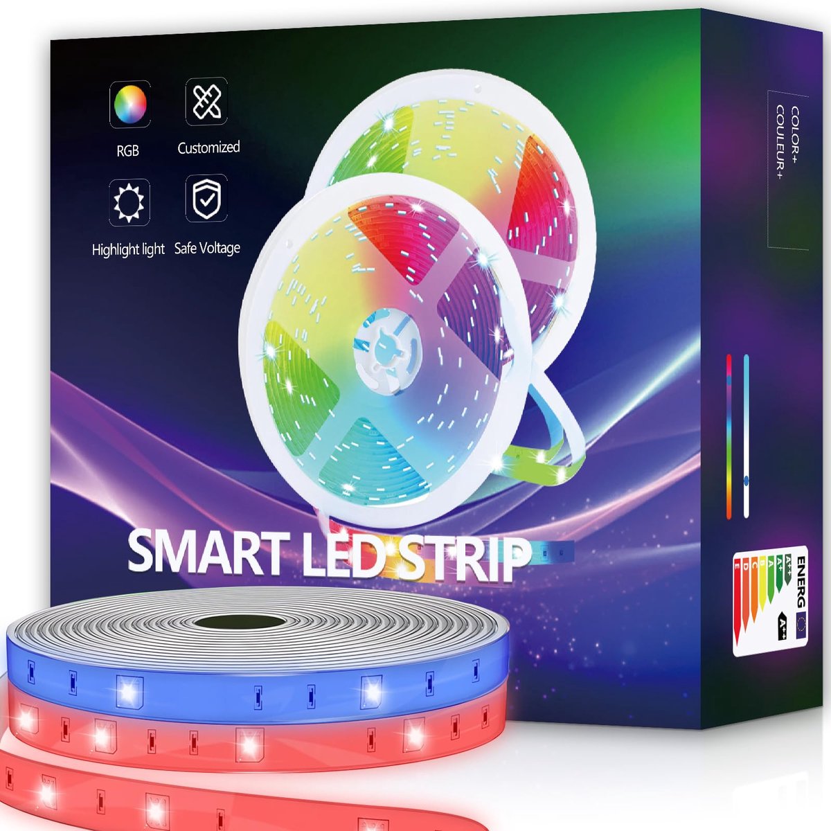 SnelShoppen - Aurevita LED-strip 10 m, WiFi RGB LED-band, zelfklevend, app-bediening, werkt met Alexa en Google Assistant, muzieksynchronisatie voor f