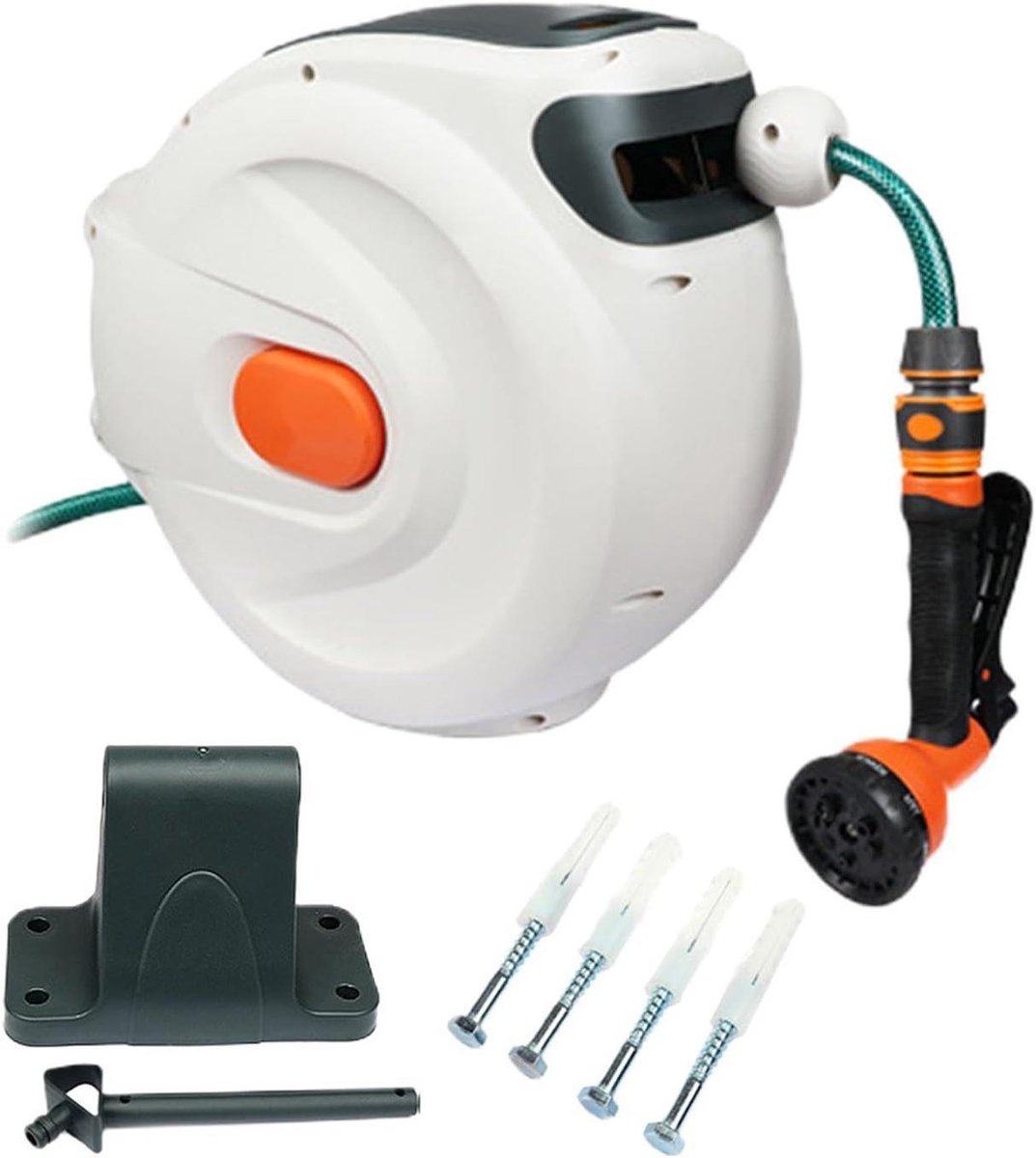Wandslanghaspel - Automatische oproller - Tuin water geven - 180 graden draaibaar - 10 meter - Grijs